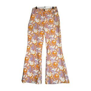 PRINCESS POLLY Jasmina Denim Wide Flare Floral Orange Lavender Size 4